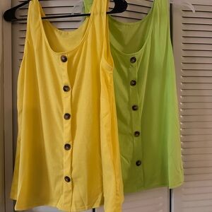 SHEIN Yellow and Green Button-Down Tank Tops